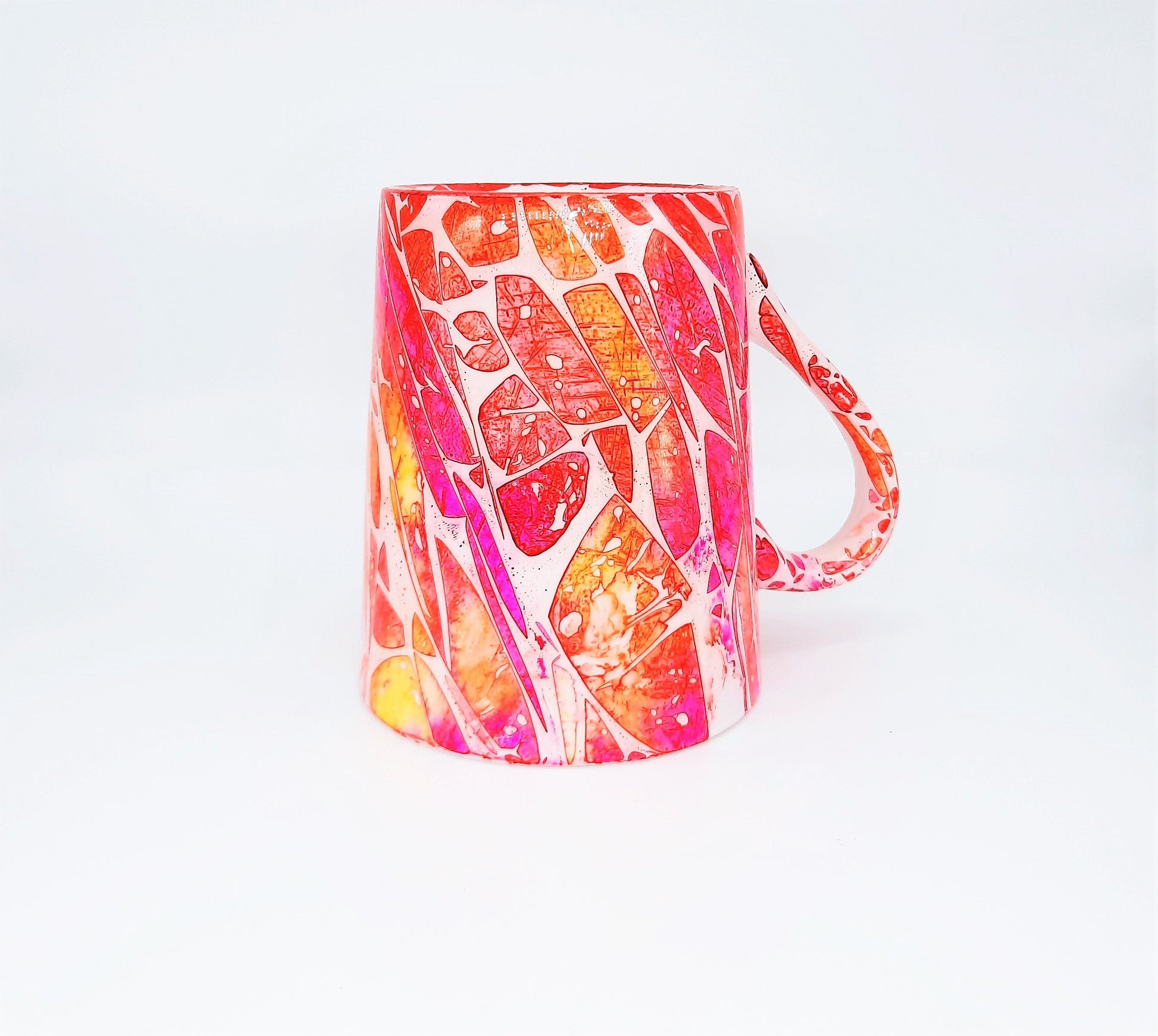 Pink and Yellow Abstract Alcohol Ink 12 oz Ceramic Coffee Mug, Handpainted and Sealed with Resin, One of a Kind, Unique