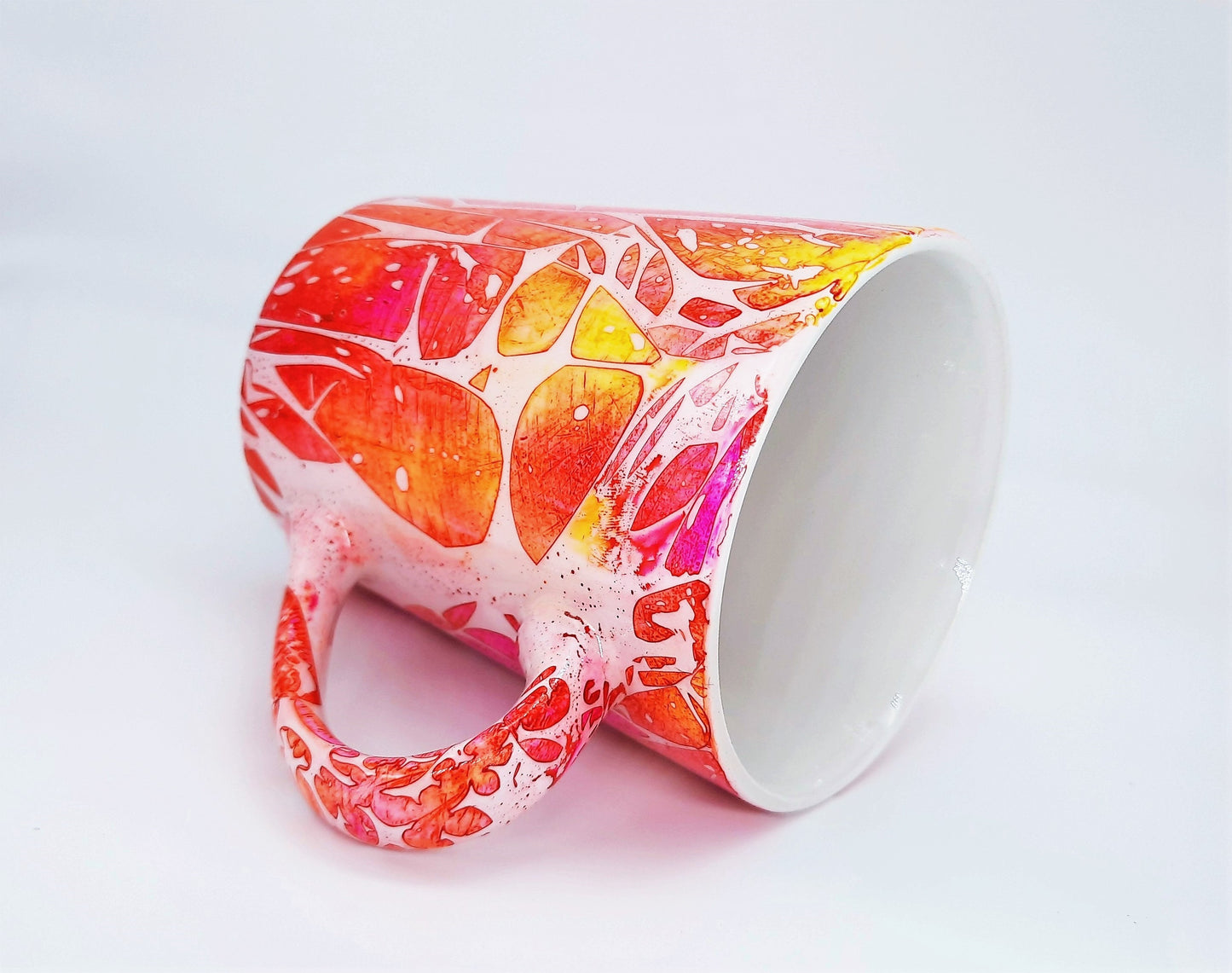 Pink and Yellow Abstract Alcohol Ink 12 oz Ceramic Coffee Mug, Handpainted and Sealed with Resin, One of a Kind, Unique