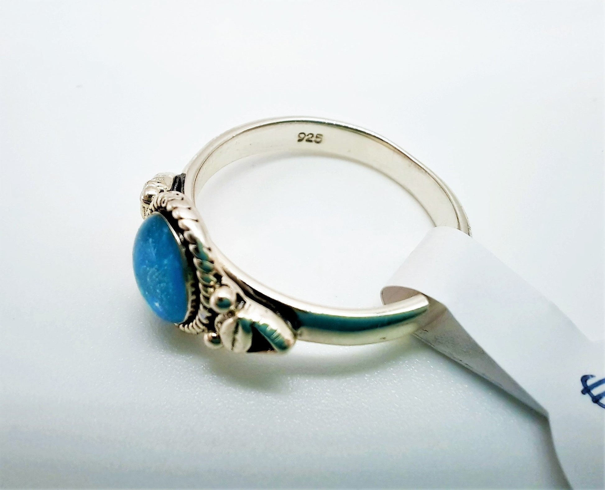 Handcrafted / Handmade Antiqued 925 Sterling Silver Ring, Made with Iridescent Teal Blue Resin, Mica, and Holographic Powder