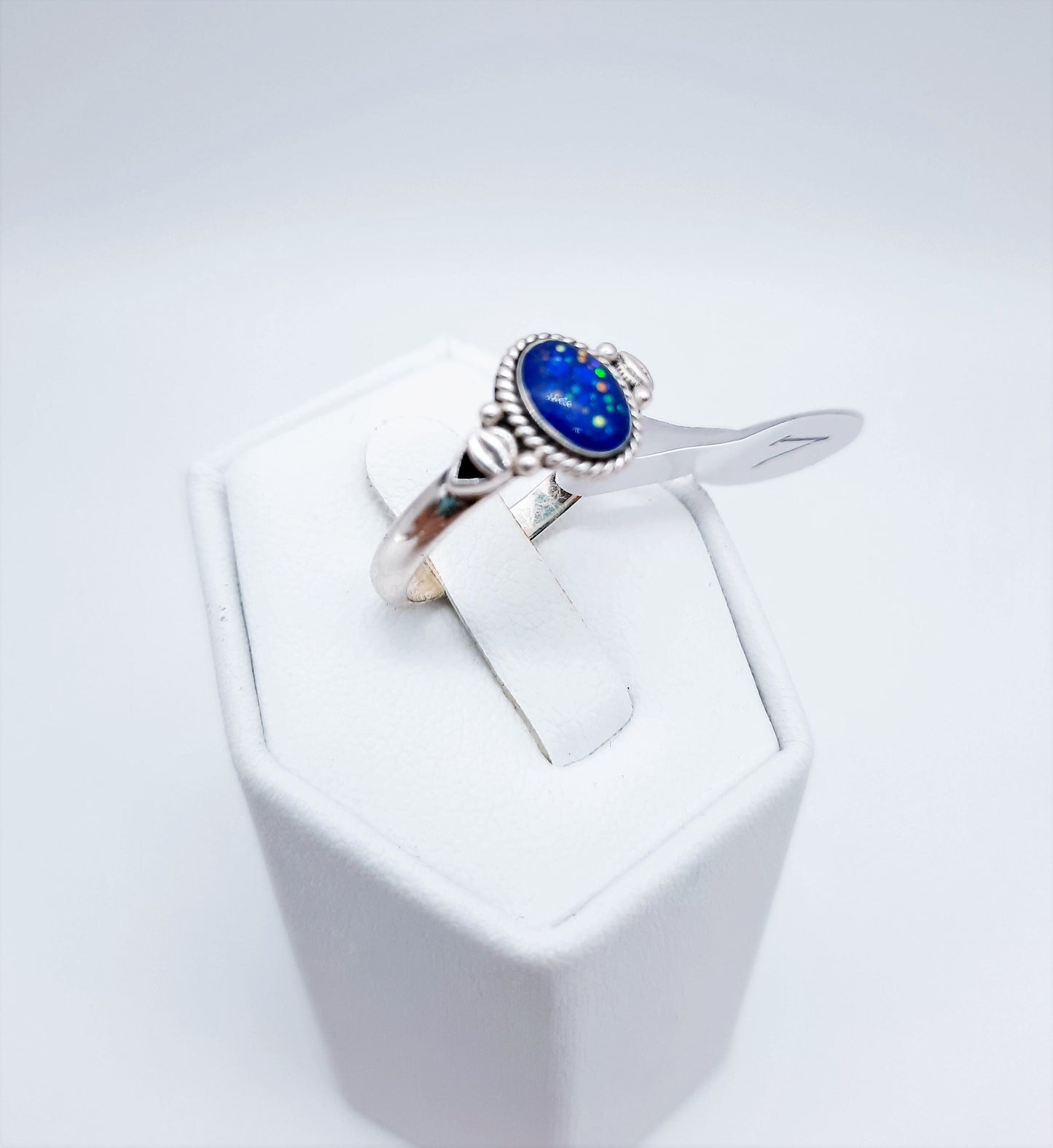 Handcrafted / Handmade Antiqued 925 Sterling Silver Ring, Made with Iridescent Dark Blue Resin, Mica, and Holographic Powder