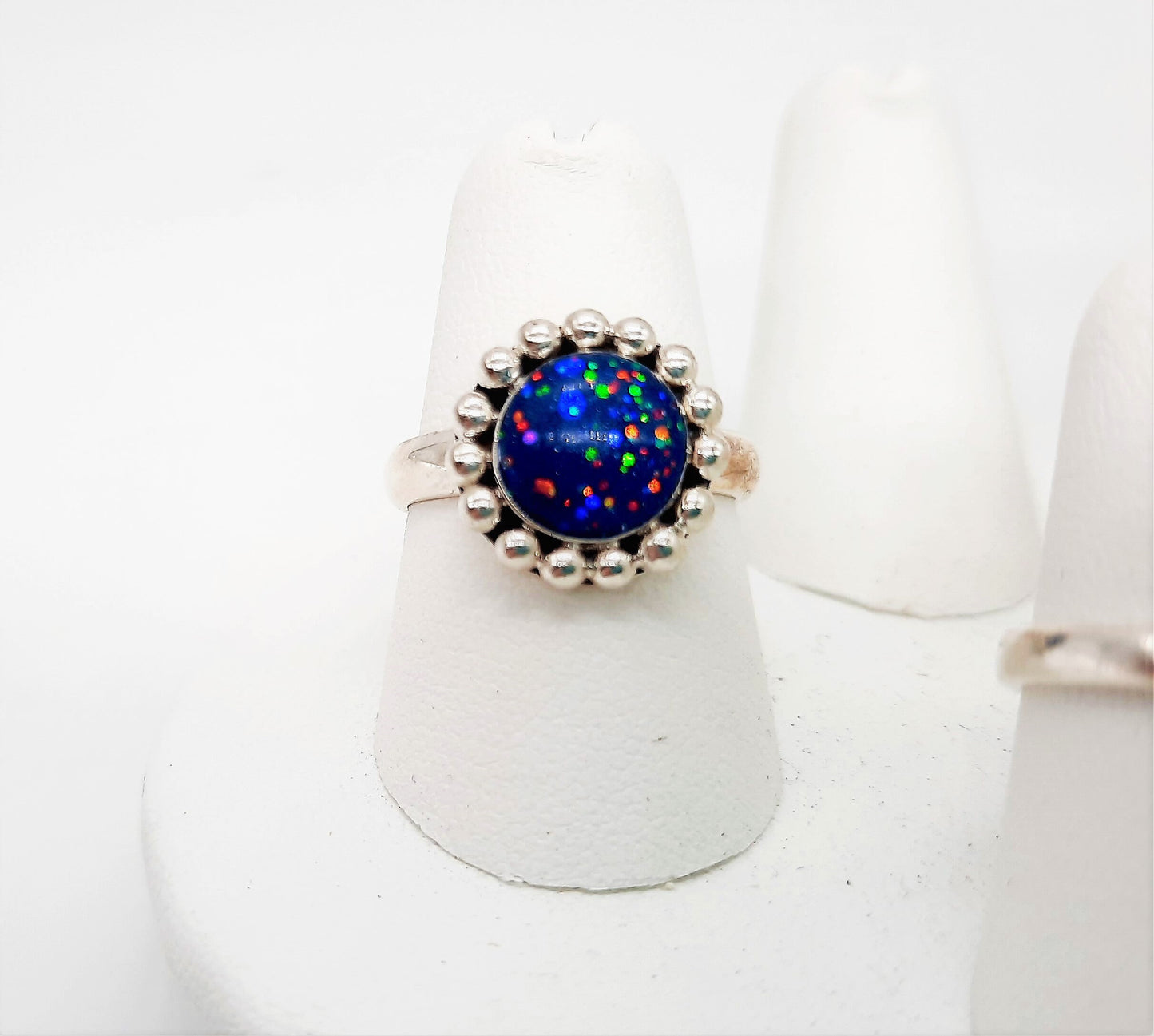 Handcrafted / Handmade Lapis (like) Antiqued 925 Sterling Silver Ring, Made w/ Dark Blue Resin, Iridescent Glitter, & Holographic Powder