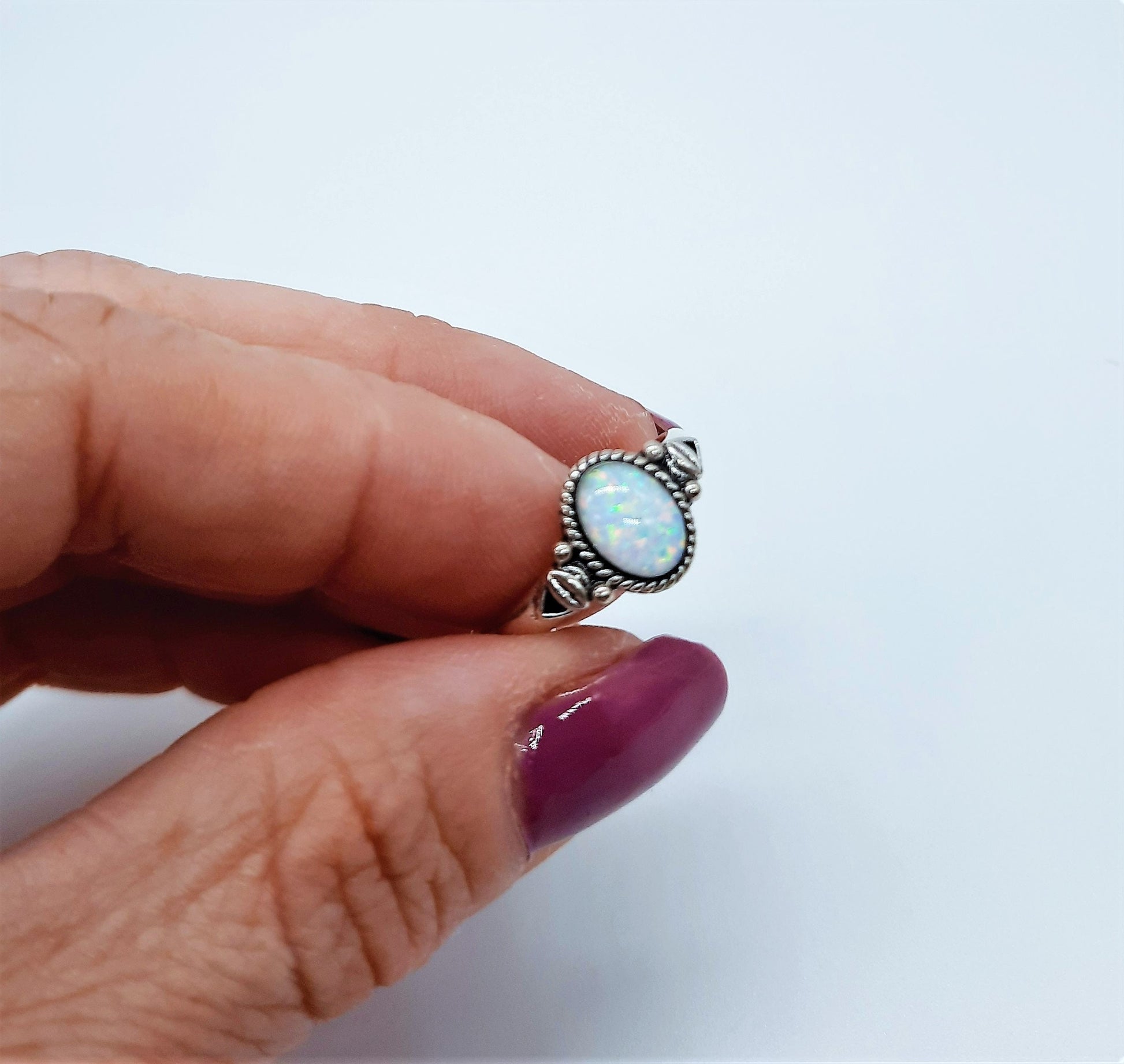 Boho Silver Rings Set Opal