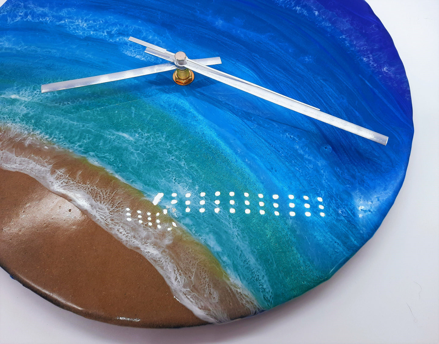 Handpainted Eco-Friendly Epoxy Resin Seascape Coastal Beach Scene, Painted on a 12" Vinyl Record, Made into a Wall Clock, Made w/ Real Sand