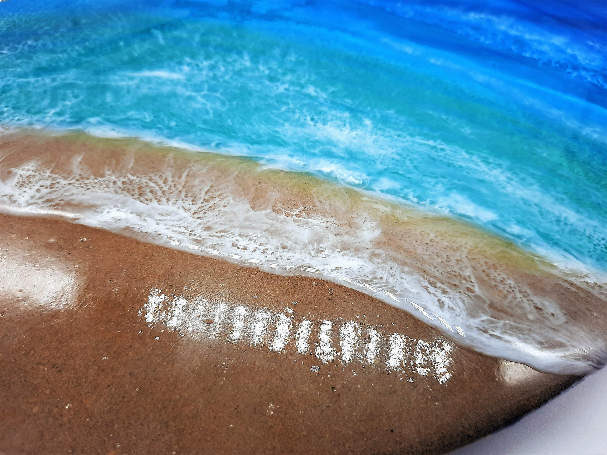 Handpainted Eco-Friendly Epoxy Resin Seascape Coastal Beach Scene, Painted on a 12" Vinyl Record, Made into a Wall Clock, Made w/ Real Sand