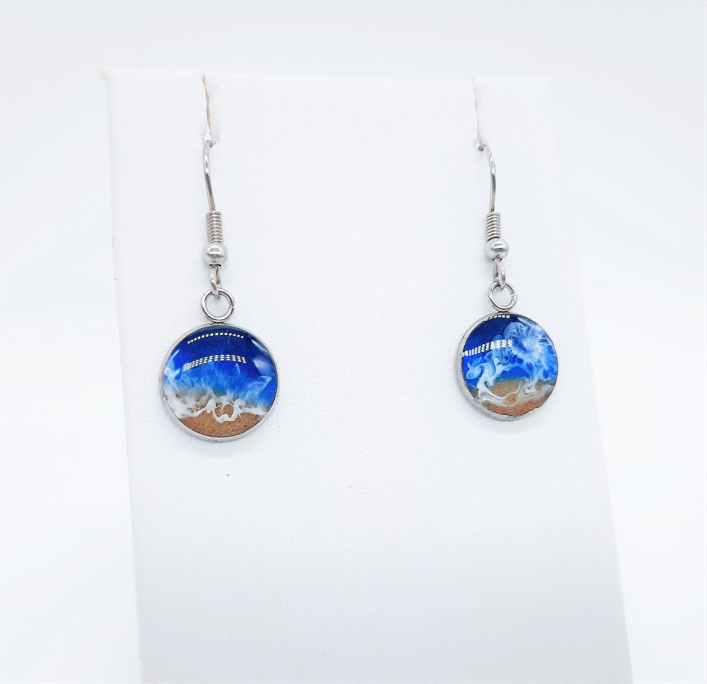 Resin Waves / Ocean Round Earrings & Necklace Set / Ocean Jewelry / Beach Scene / Made w/ Sand, Resin, Mica, Hypoallergenic Stainless Steel