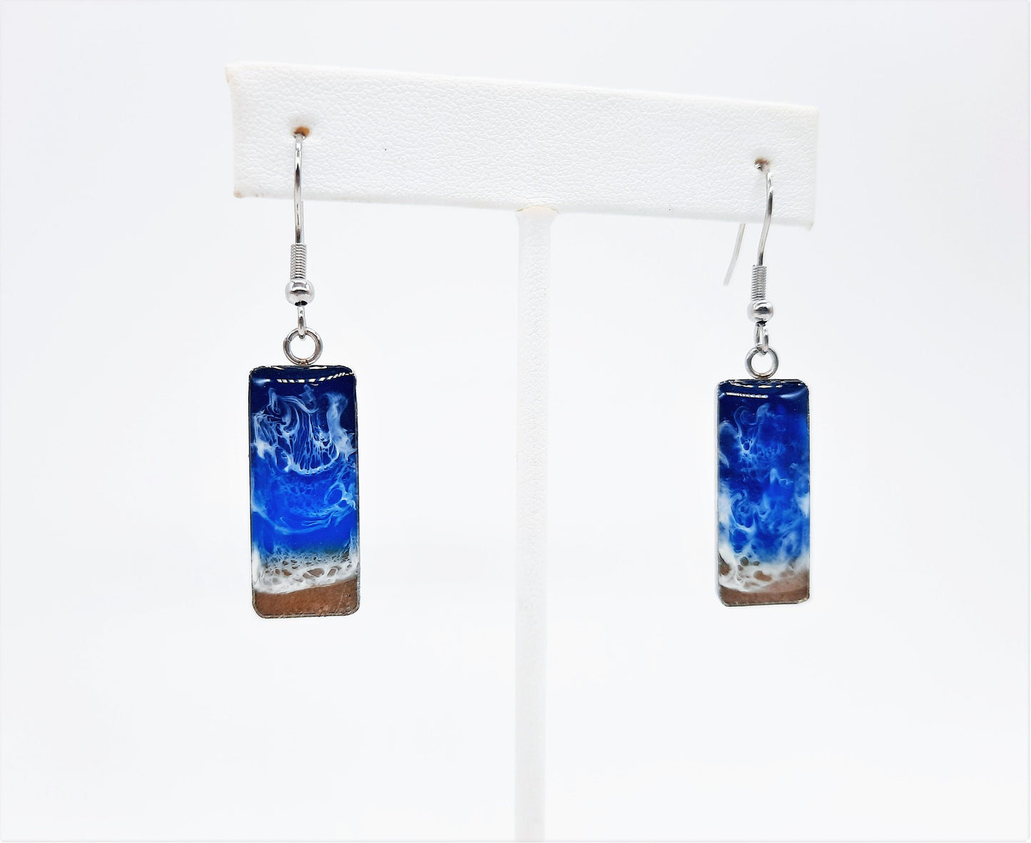 Real Sand Resin Waves Rectangle  Earrings / Ocean Earrings / Beach Scene / Seascape Earrings / Made w/ Sand, Resin, Mica, & Stainless Steel