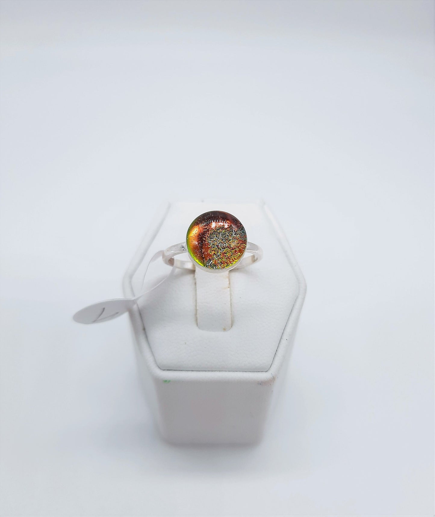 Handcrafted 925 Sterling Silver Reflective Iridescent Gold / Red / Yellow / Green Mirror Ball Ring, Sealed with Holographic Infused Resin