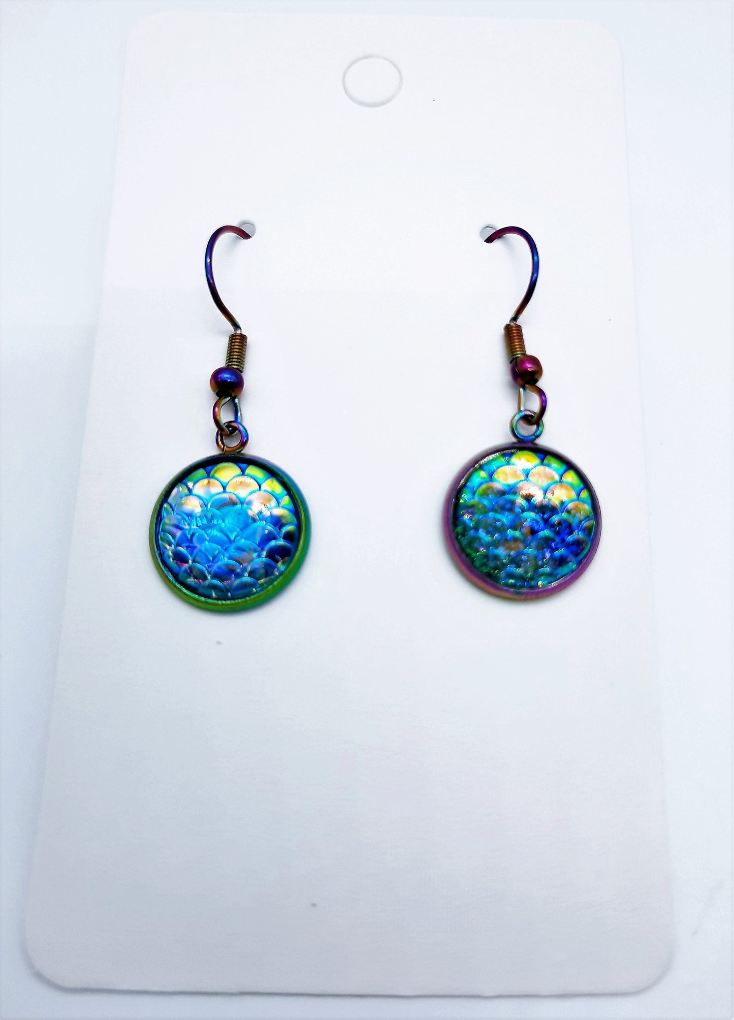 Handcrafted Iridescent Mermaid Scale Earrings / Dragon Scale Earrings / Made with Hypoallergenic Stainless Steel Ear Wire Hooks