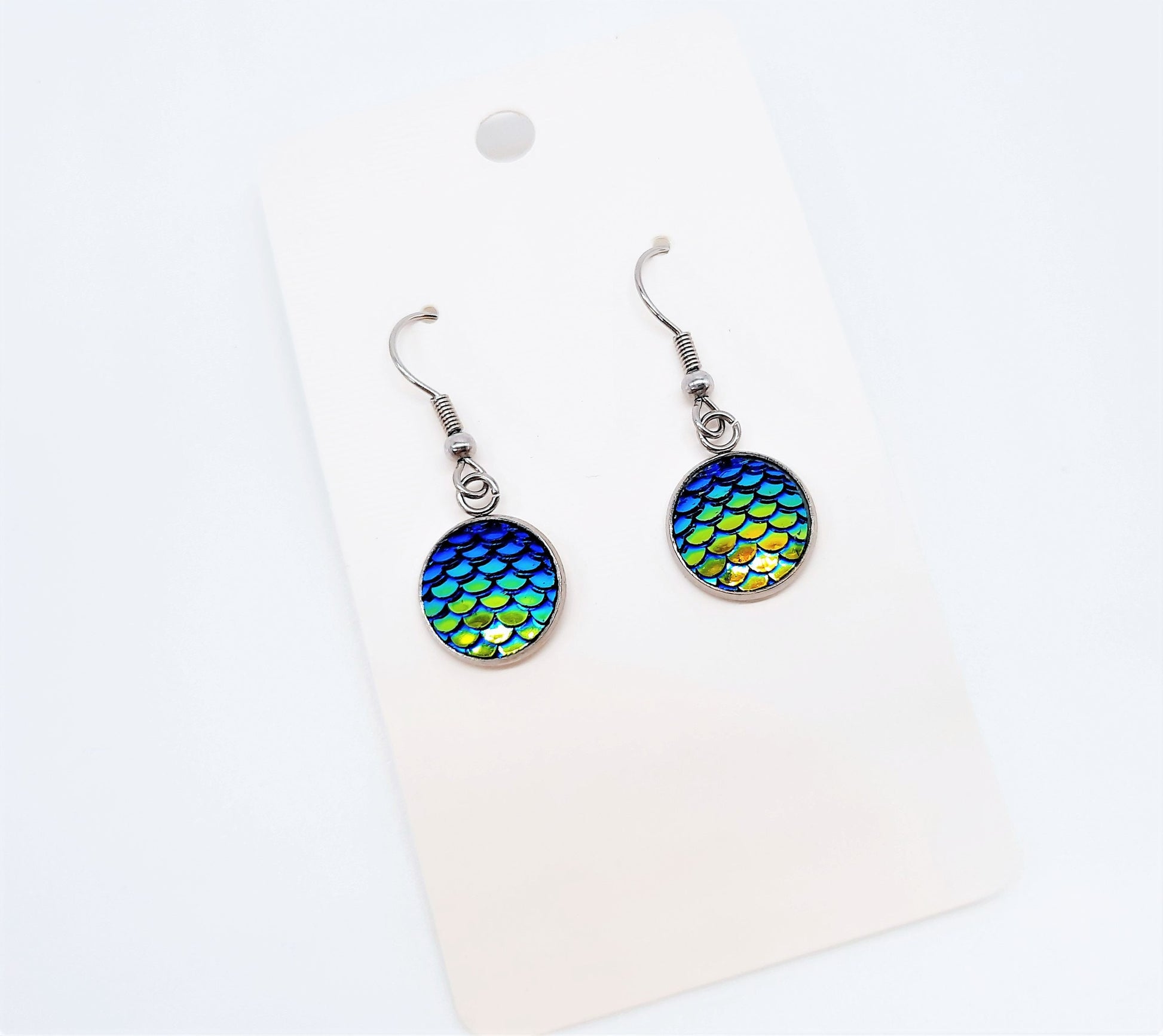 Handcrafted Iridescent Mermaid Scale Earrings / Dragon Scale Earrings / Made with Hypoallergenic Stainless Steel Ear Wire Hooks