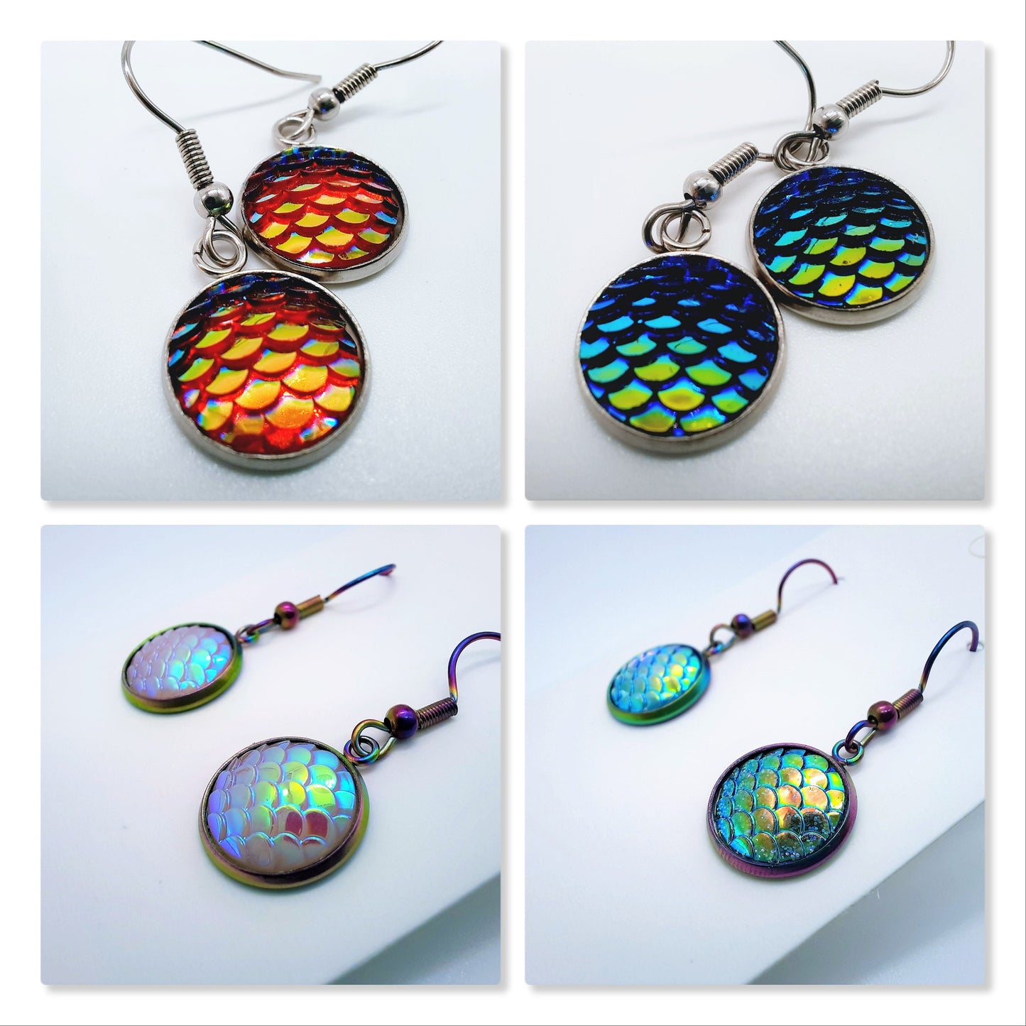 Handcrafted Iridescent Mermaid Scale Earrings / Dragon Scale Earrings / Made with Hypoallergenic Stainless Steel Ear Wire Hooks