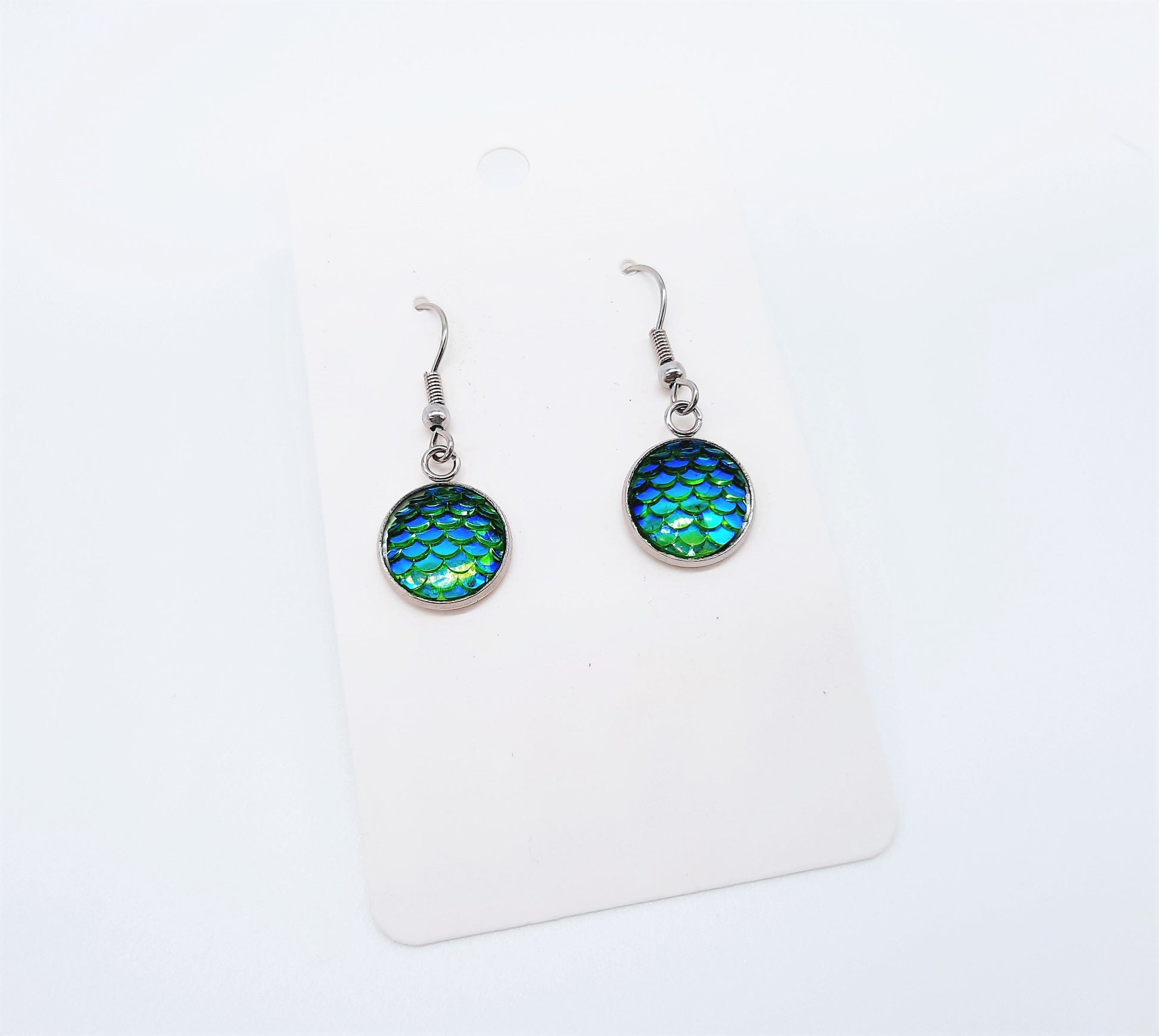 Handcrafted Iridescent Mermaid Scale Earrings / Dragon Scale Earrings / Made with Hypoallergenic Stainless Steel Ear Wire Hooks