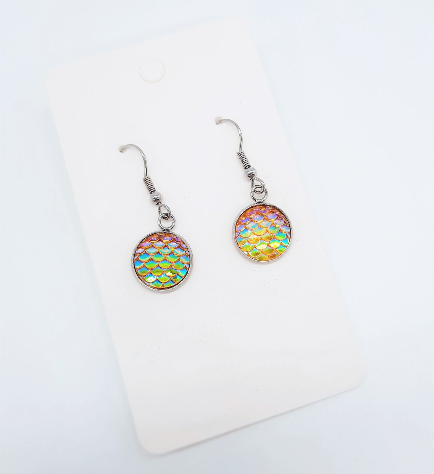 Handcrafted Iridescent Mermaid Scale Earrings / Dragon Scale Earrings / Made with Hypoallergenic Stainless Steel Ear Wire Hooks