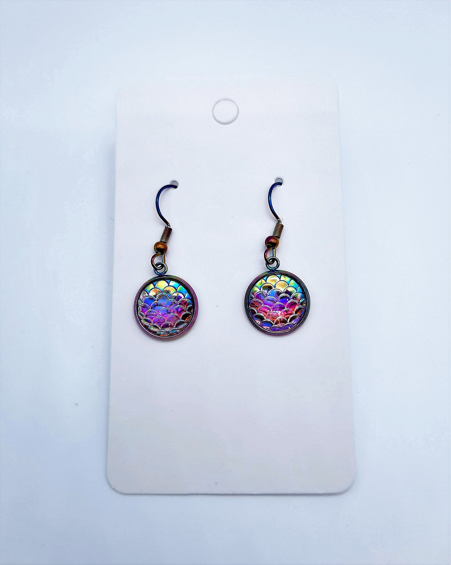 Handcrafted Iridescent Mermaid Scale Earrings / Dragon Scale Earrings / Made with Hypoallergenic Stainless Steel Ear Wire Hooks