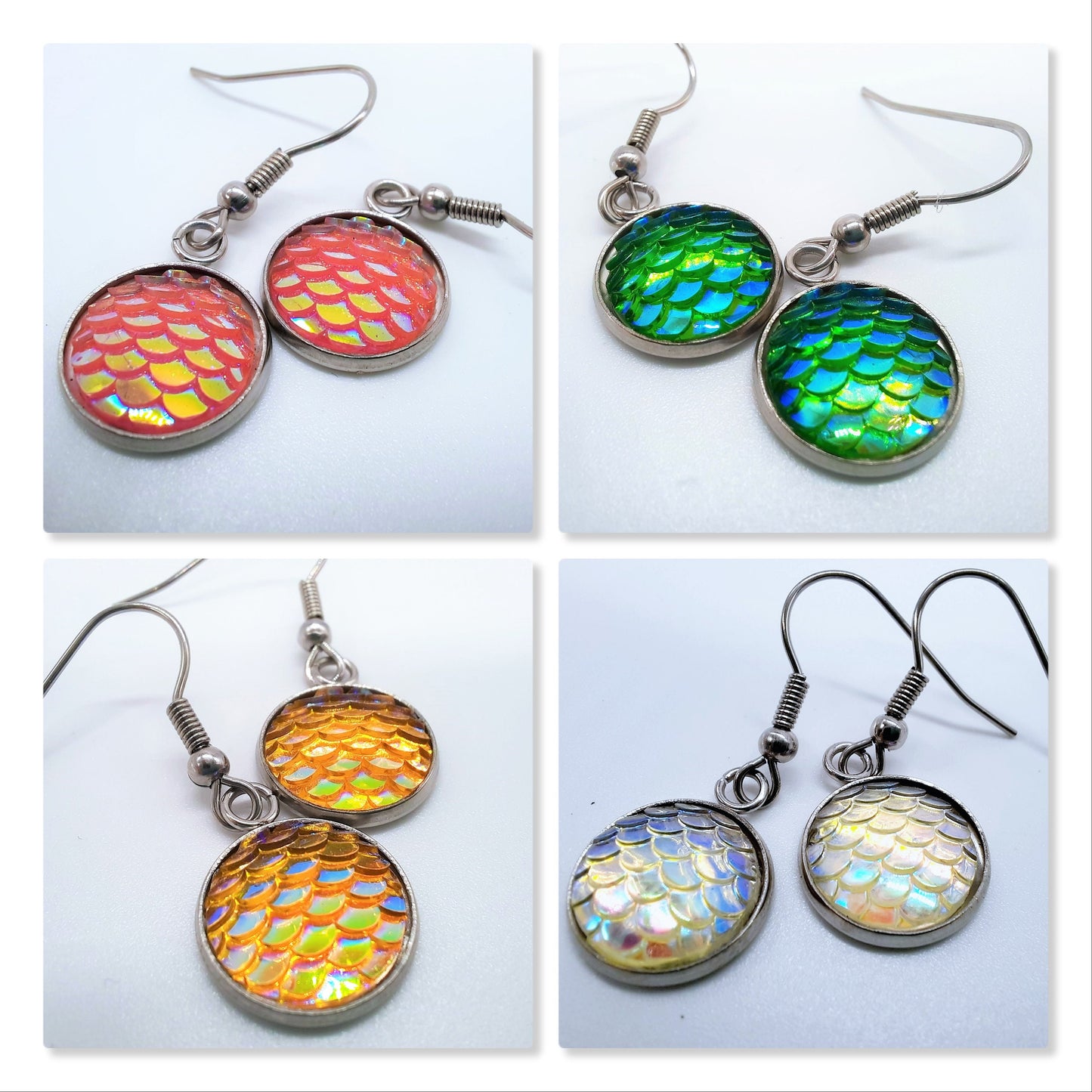 Handcrafted Iridescent Mermaid Scale Earrings / Dragon Scale Earrings / Made with Hypoallergenic Stainless Steel Ear Wire Hooks