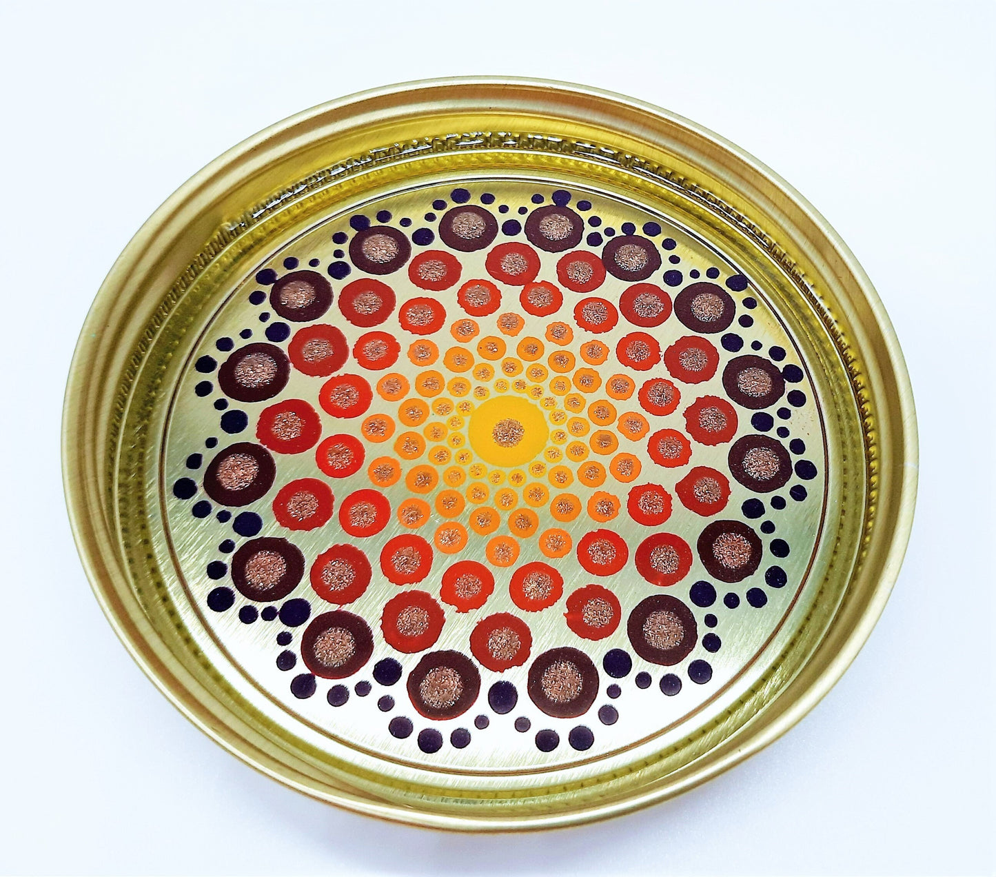 Eco-Friendly Dot Mandala Mason Jar Lid Coasters (Set of 4), Hand-painted, One of a Kind, Sealed with Resin