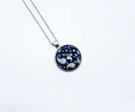 Paisley Glass Cabochon and Metal Pendant Necklace