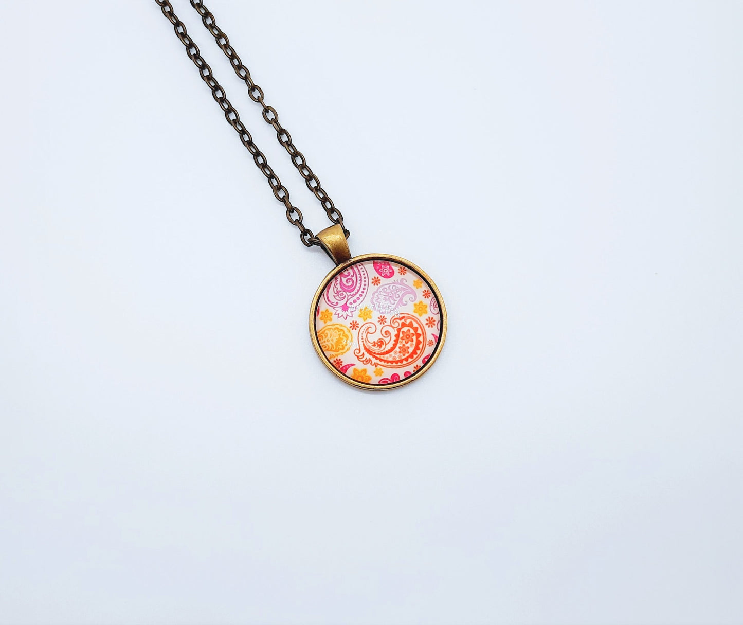 Paisley Glass Cabochon and Metal Pendant Necklace