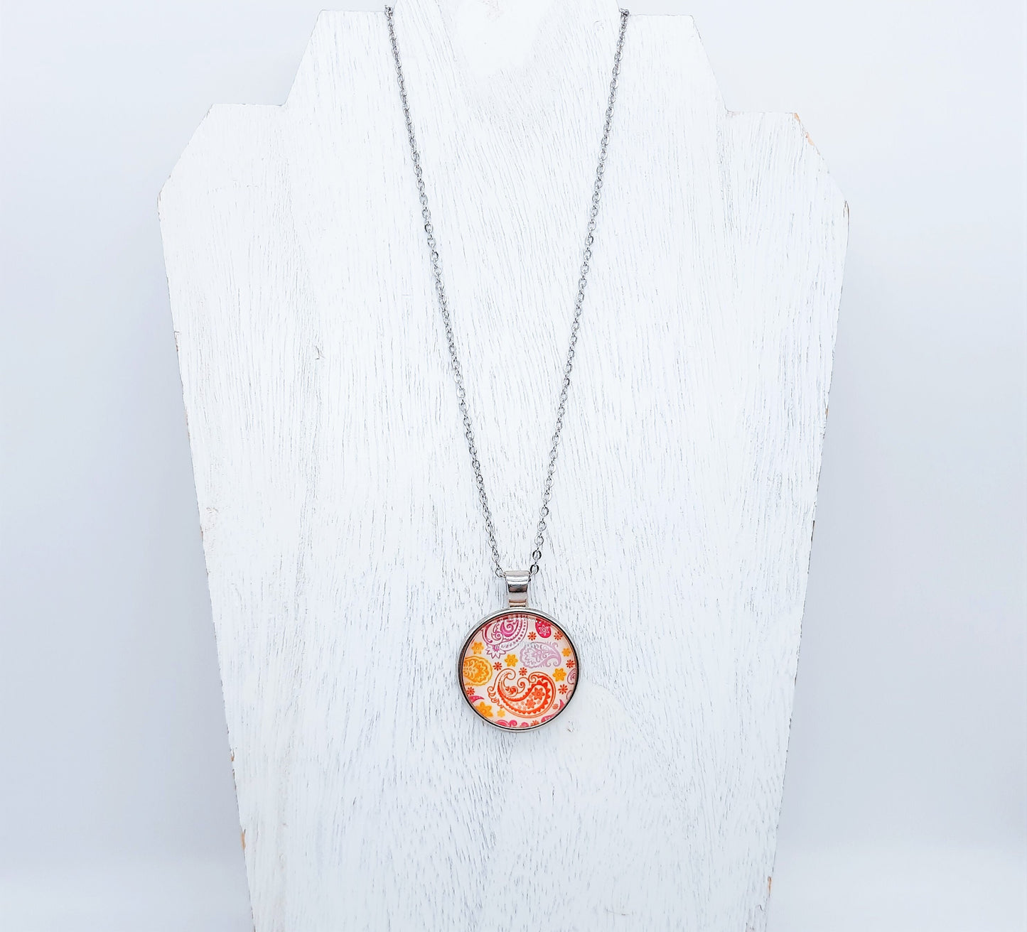 Paisley Glass Cabochon and Metal Pendant Necklace