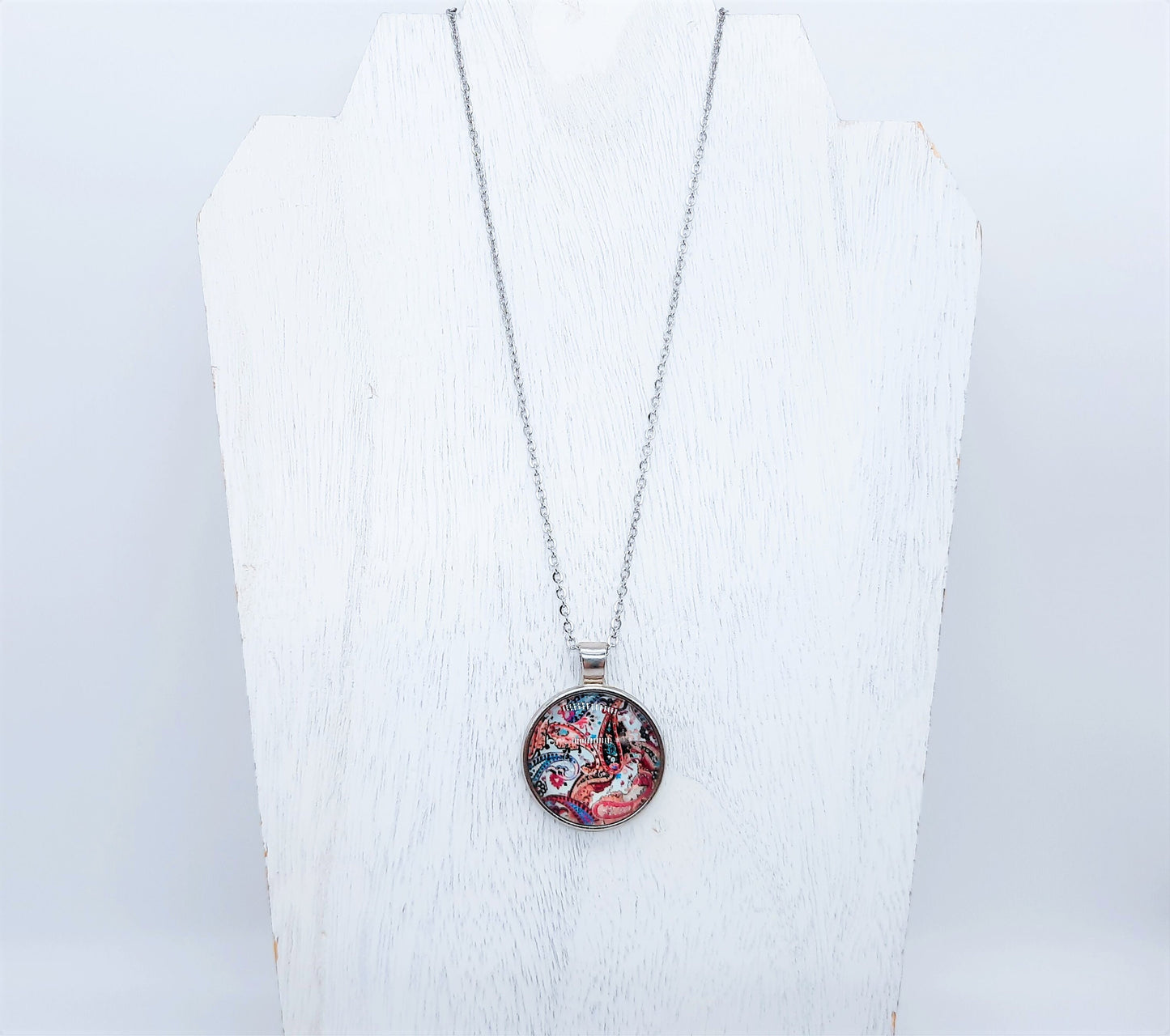 Paisley Glass Cabochon and Metal Pendant Necklace