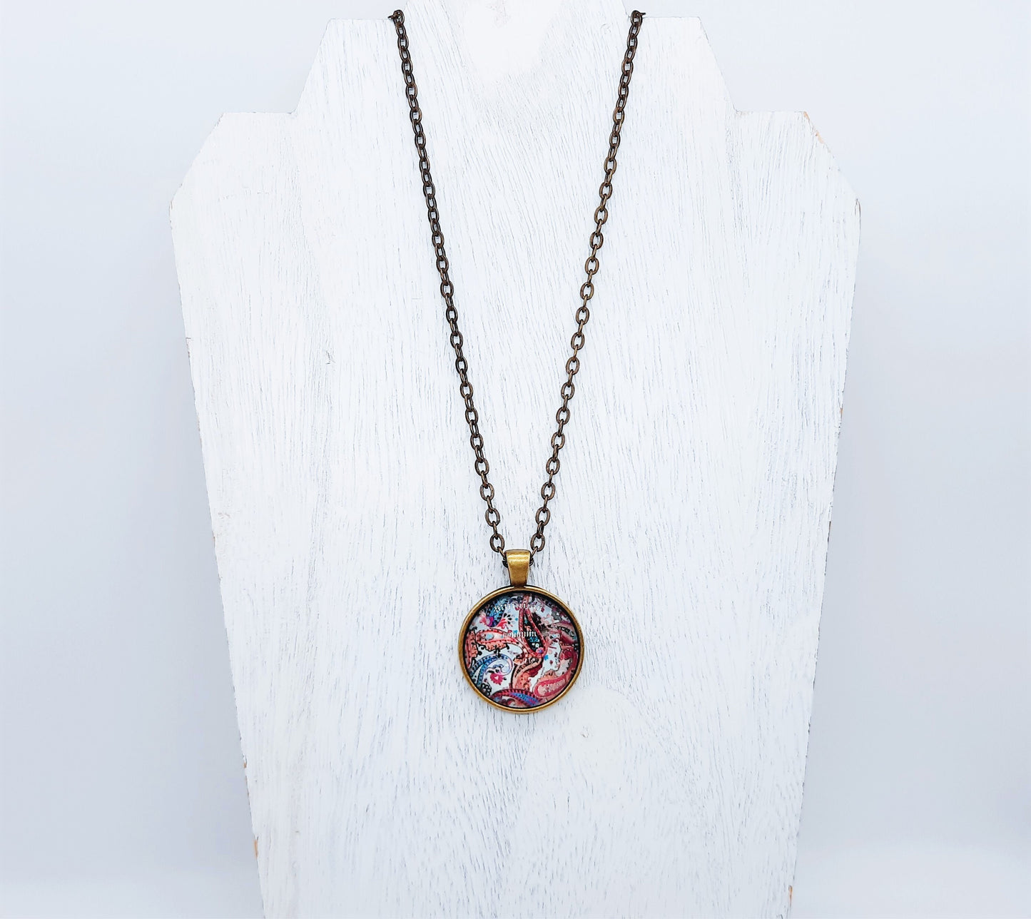 Paisley Glass Cabochon and Metal Pendant Necklace