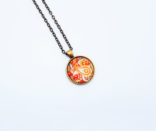 Paisley Glass Cabochon and Metal Pendant Necklace