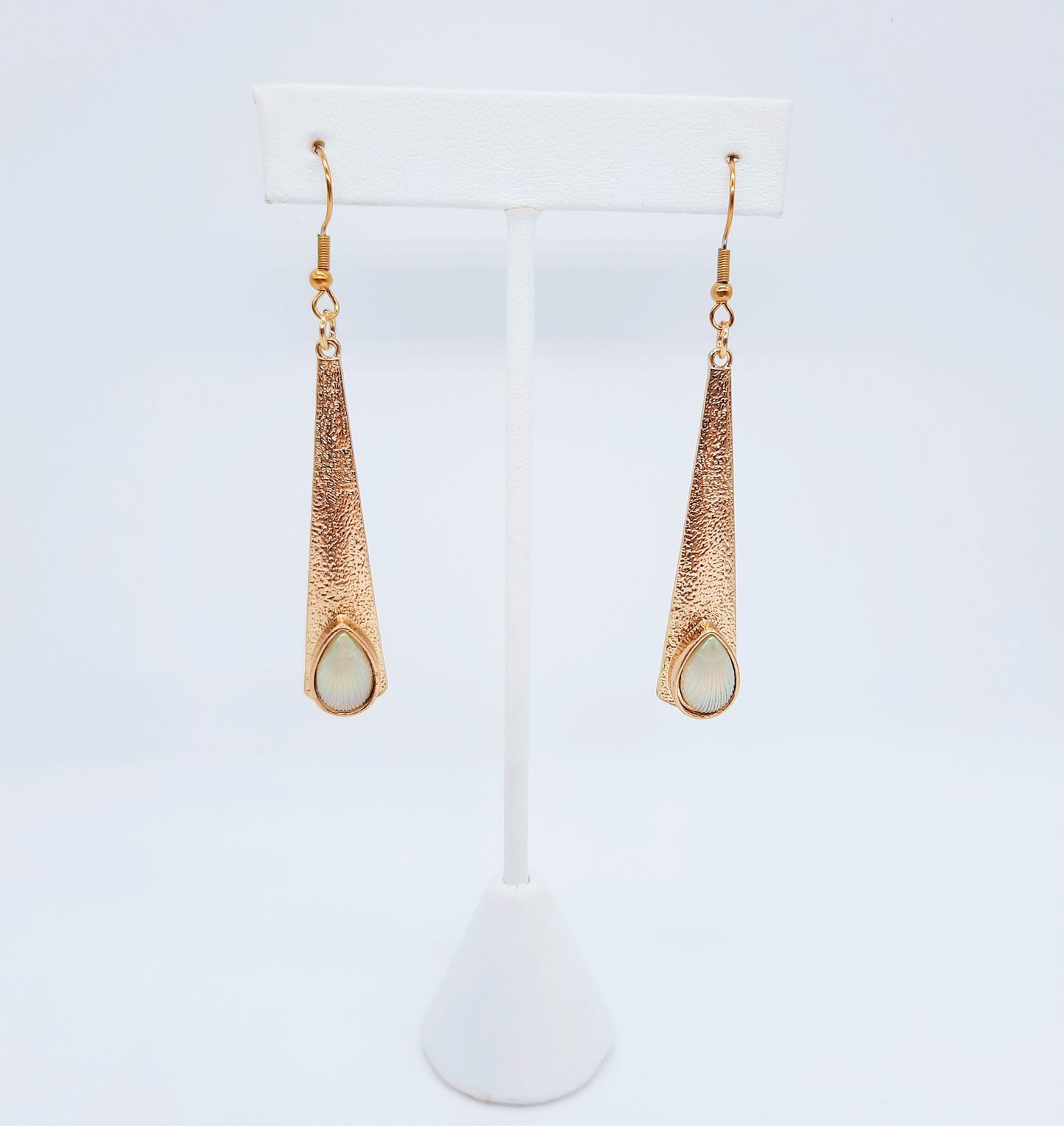 Handmade / Handcrafted Iridescent Pearlescent Shell Gold Dangle Pendant Earrings - Hypoallergenic 18K Gold Plated Stainless Steel Ear Hooks