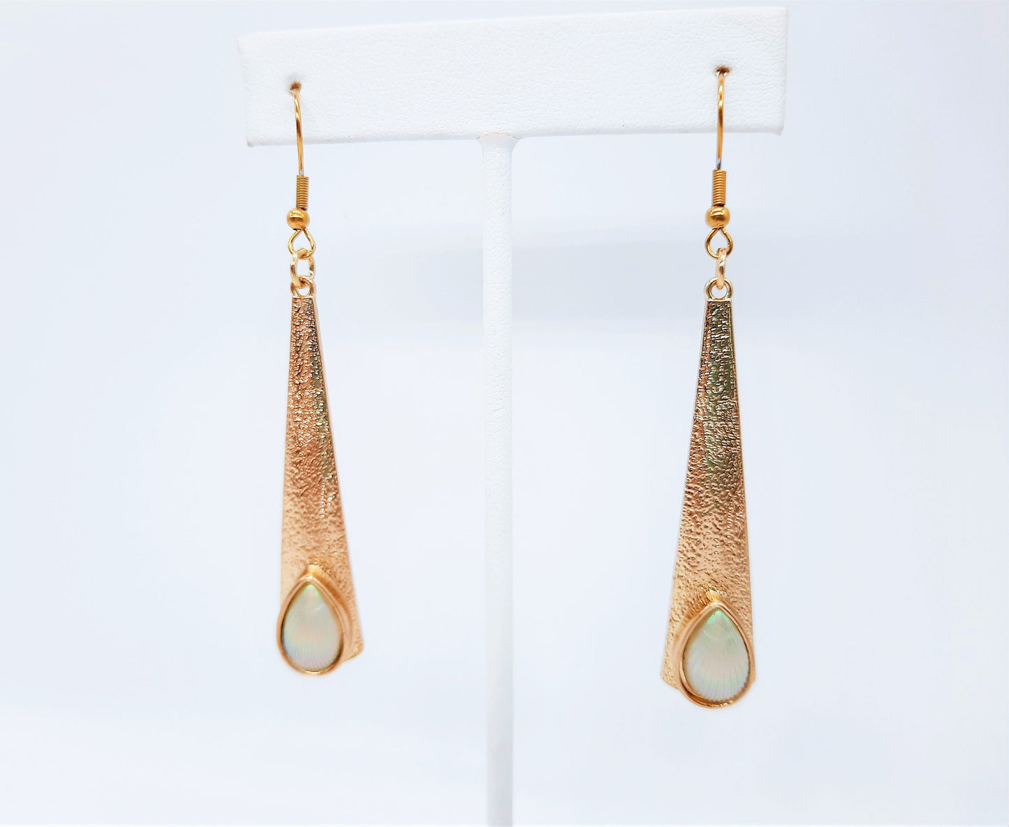 Handmade / Handcrafted Iridescent Pearlescent Shell Gold Dangle Pendant Earrings - Hypoallergenic 18K Gold Plated Stainless Steel Ear Hooks