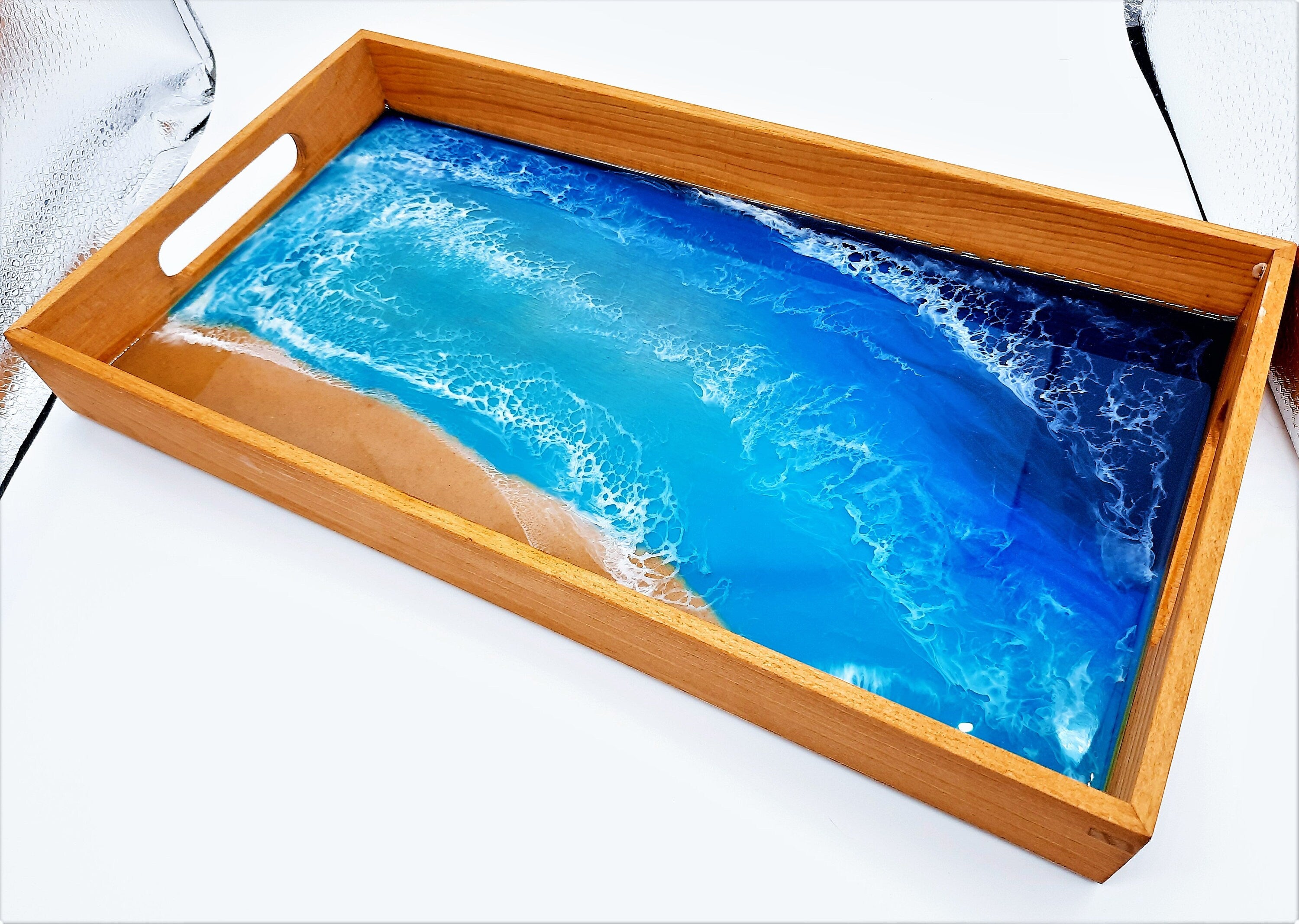 Serving tray 18x10 resin and 2024 beech