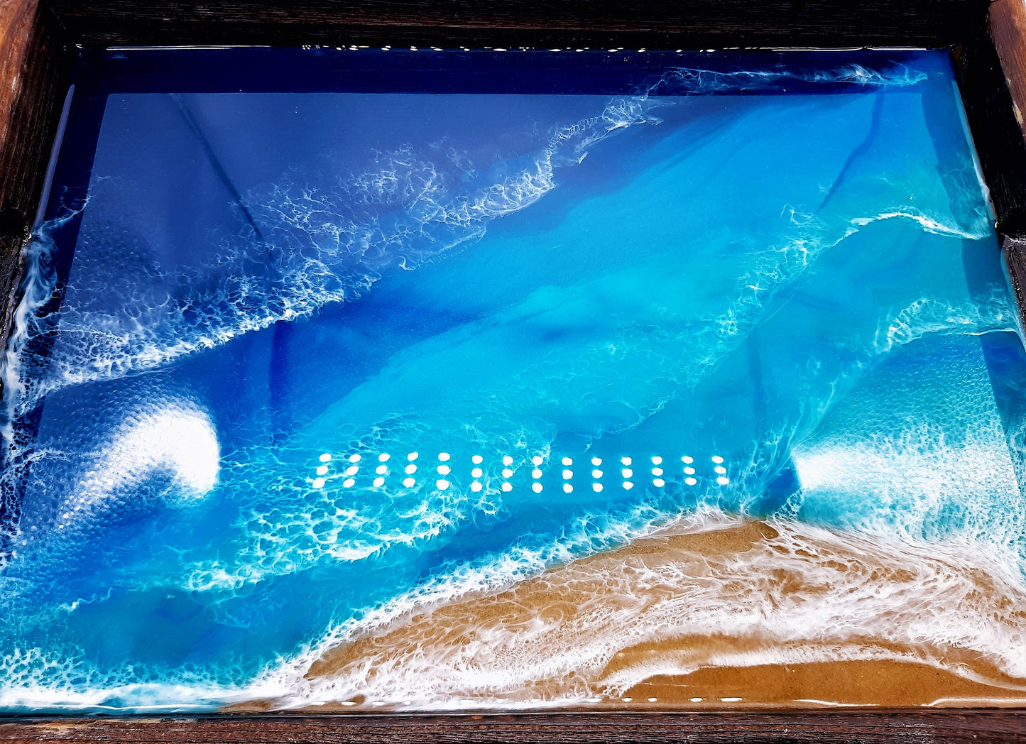 Handmade / Handpoured Eco-Friendly Epoxy Resin Seascape Coastal Wave Beach Scene Serving Tray - Made with Real Sand, Alcohol Inks, & Mica