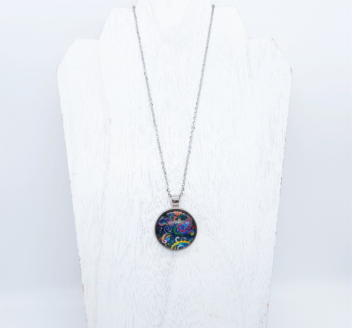 Paisley Glass Cabochon and Metal Pendant Necklace