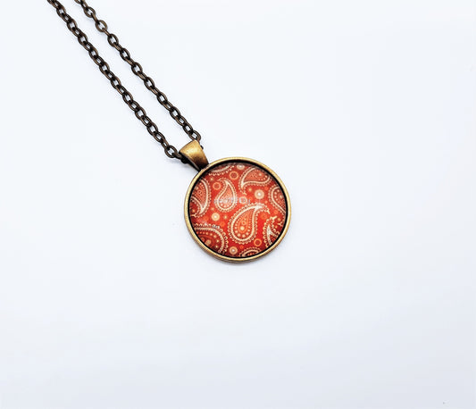 Paisley Glass Cabochon and Metal Pendant Necklace