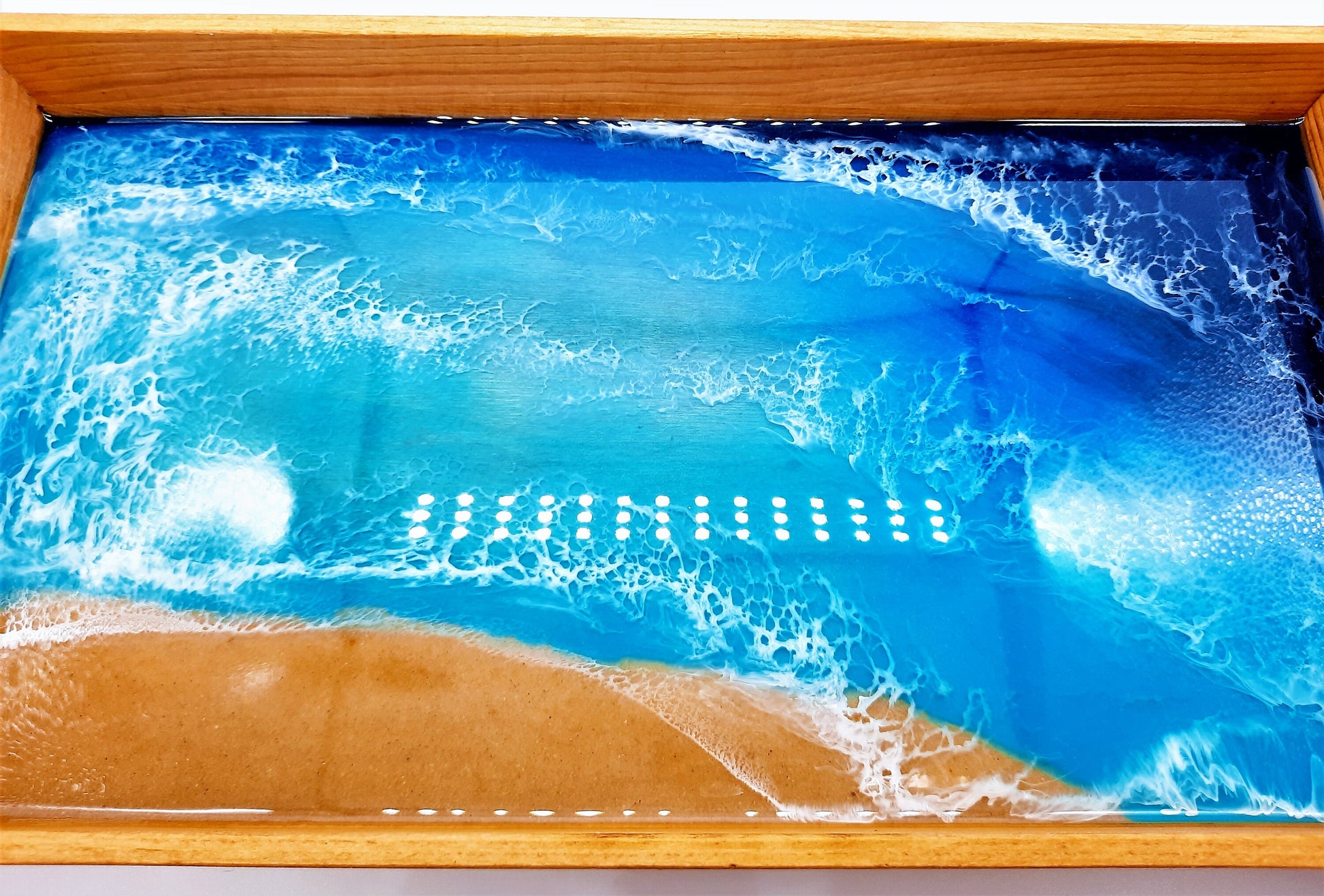 Handmade / Handpoured Eco-Friendly Epoxy Resin Seascape Coastal Wave Beach Scene Serving Tray - Made with Real Sand, Alcohol Inks, & Mica