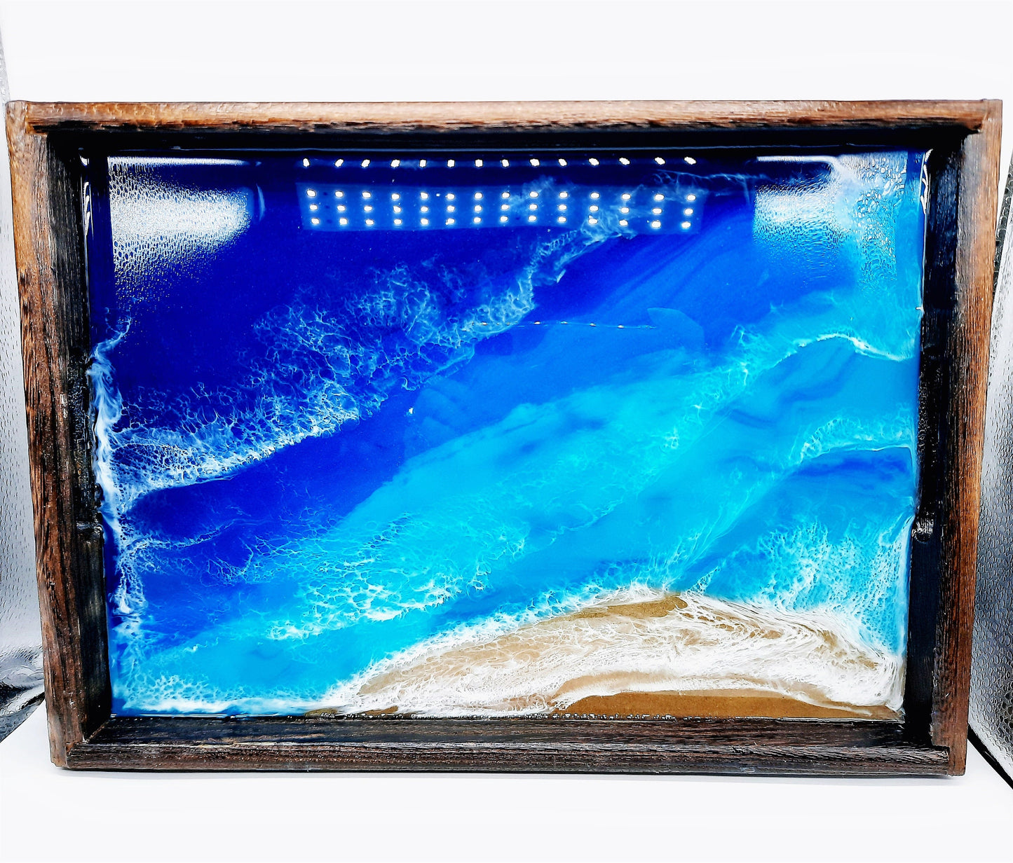 Handmade / Handpoured Eco-Friendly Epoxy Resin Seascape Coastal Wave Beach Scene Serving Tray - Made with Real Sand, Alcohol Inks, & Mica