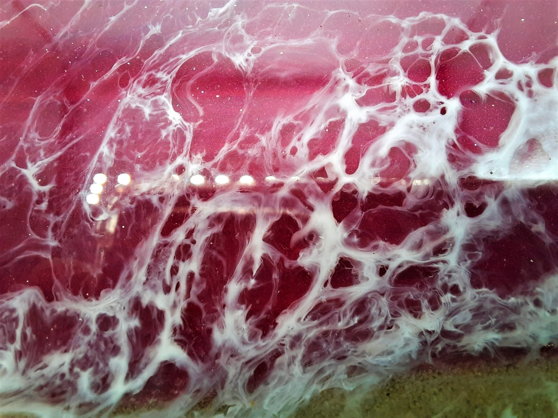 Handmade / Handpoured Eco-Friendly Epoxy Resin Purple, Red, Pink Sunset Seascape Coastal Wave Beach Scene Serving Tray - Made with Real Sand