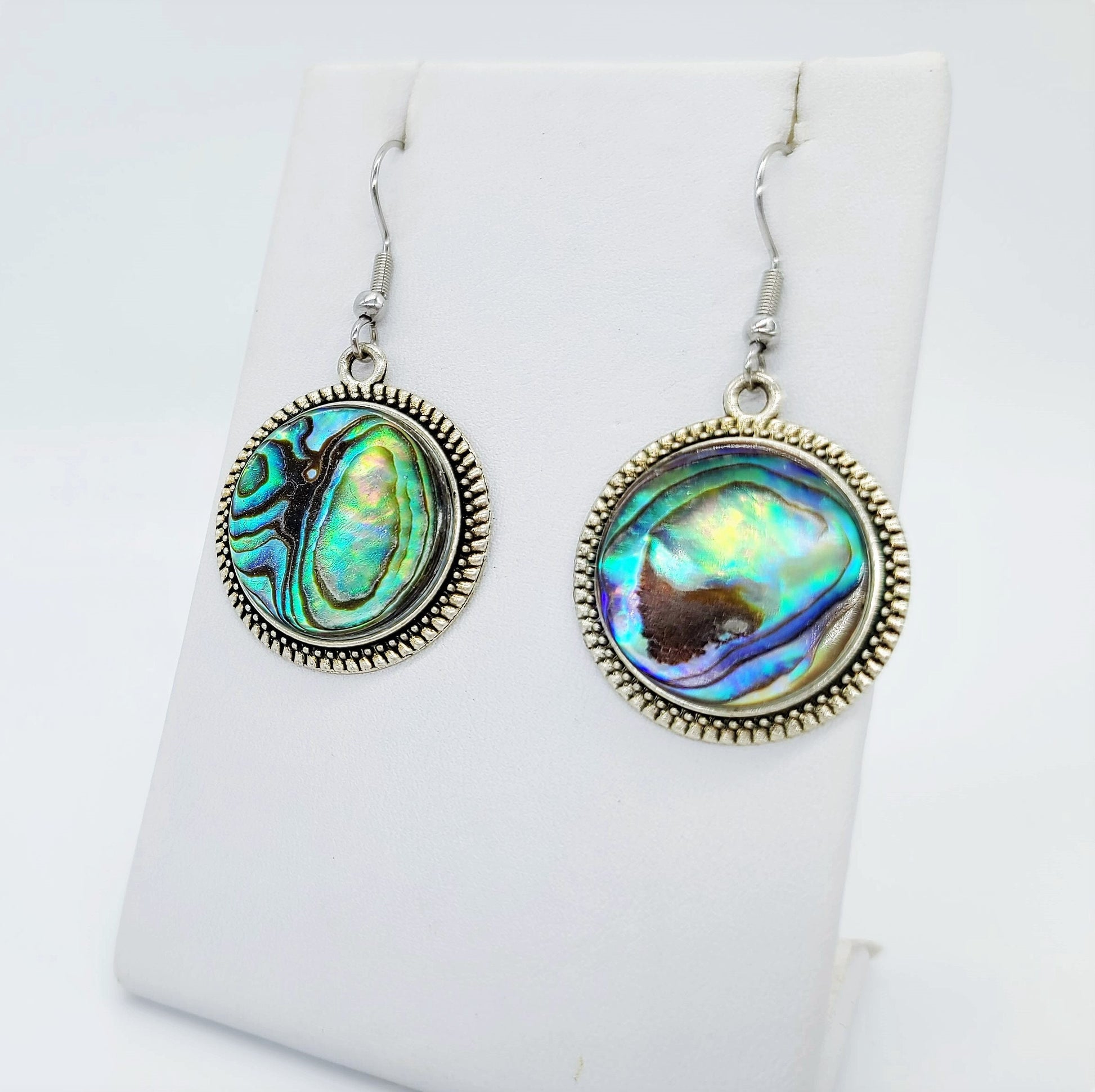 Handcrafted Natural Abalone Seashell / Paua Shell Earrings / Tibetan Style / Made with Hypoallergenic Silver Stainless Steel Ear Wire Hooks