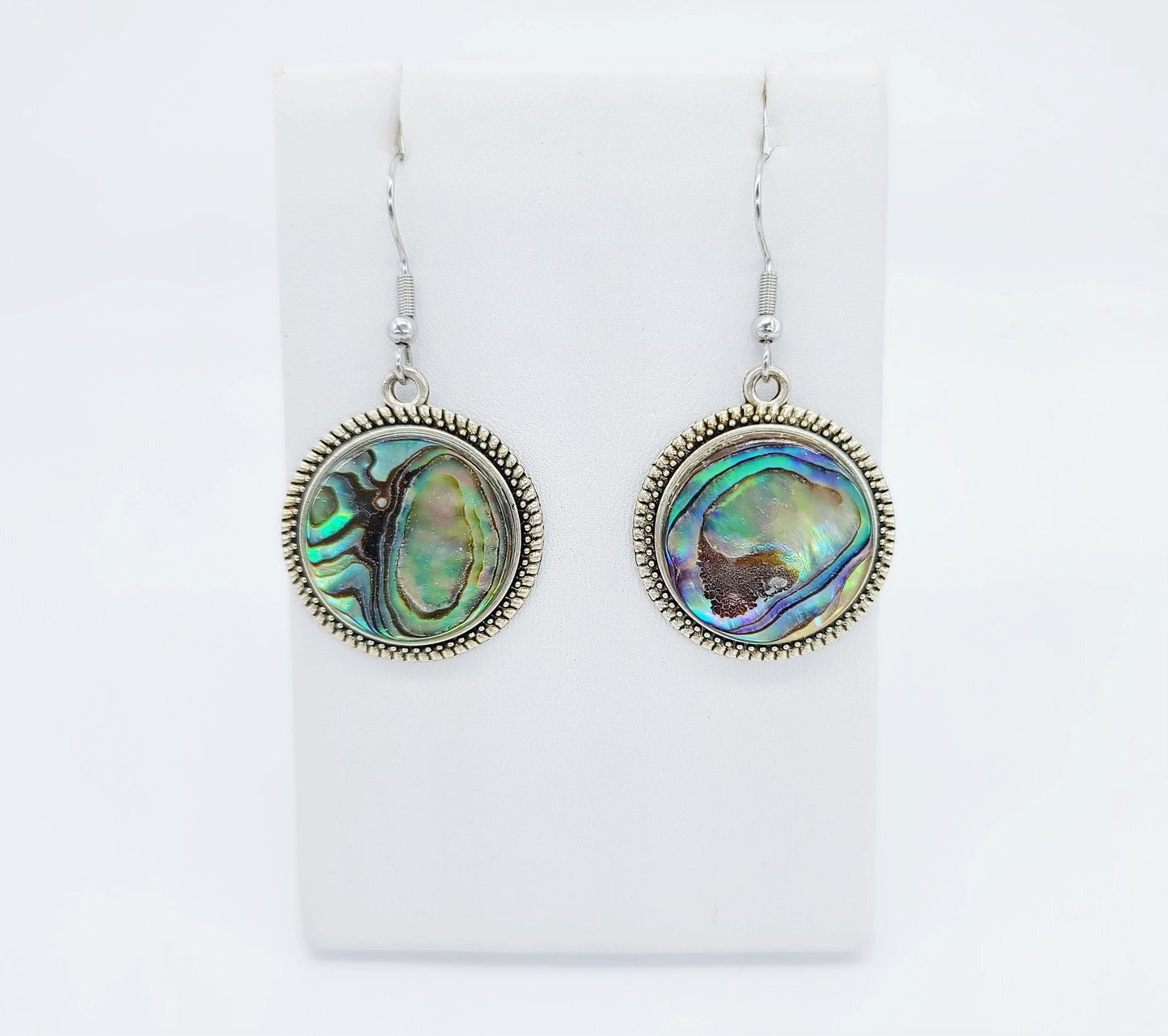 Handcrafted Natural Abalone Seashell / Paua Shell Earrings / Tibetan Style / Made with Hypoallergenic Silver Stainless Steel Ear Wire Hooks