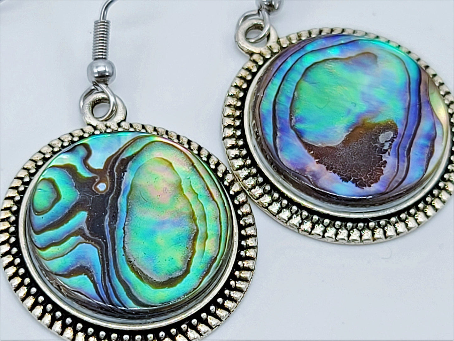 Handcrafted Natural Abalone Seashell / Paua Shell Earrings / Tibetan Style / Made with Hypoallergenic Silver Stainless Steel Ear Wire Hooks